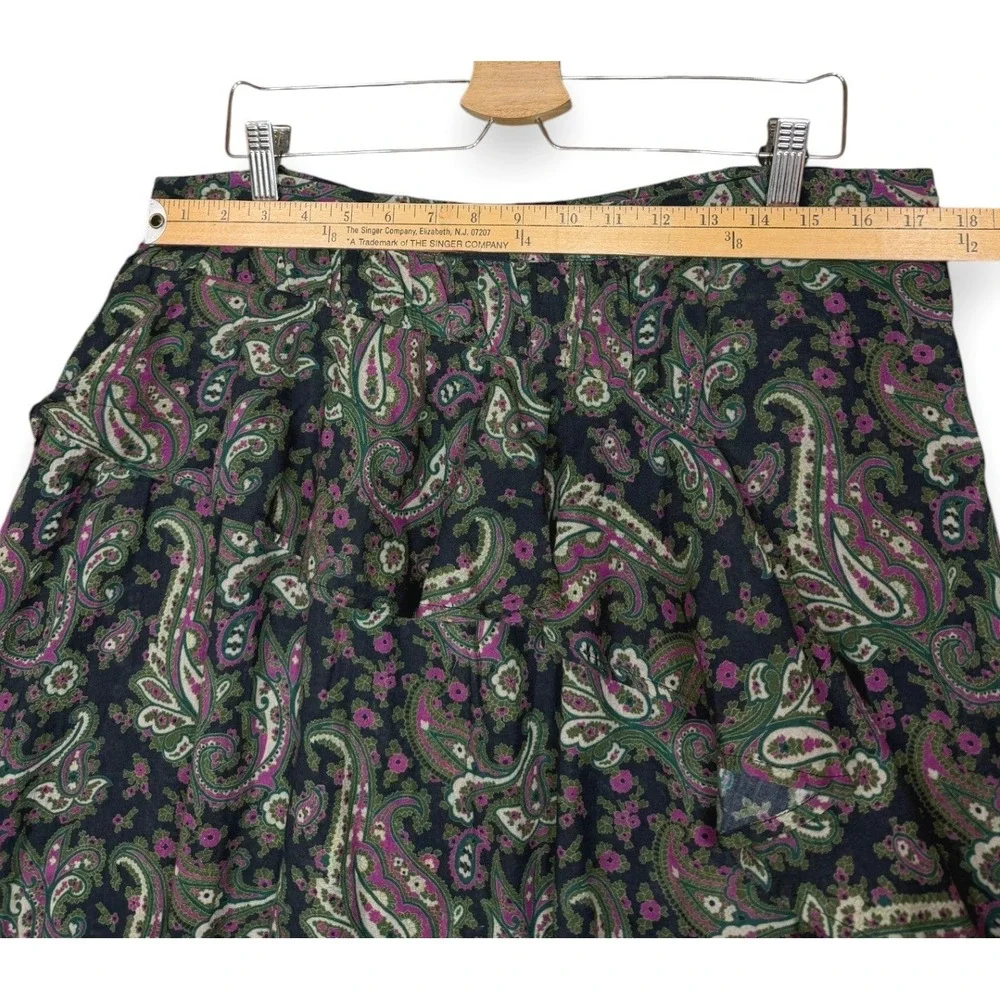 Sundance Skirt Womens XL Green Pink Paisley Caldera Ruffle Midi A Line Prairie